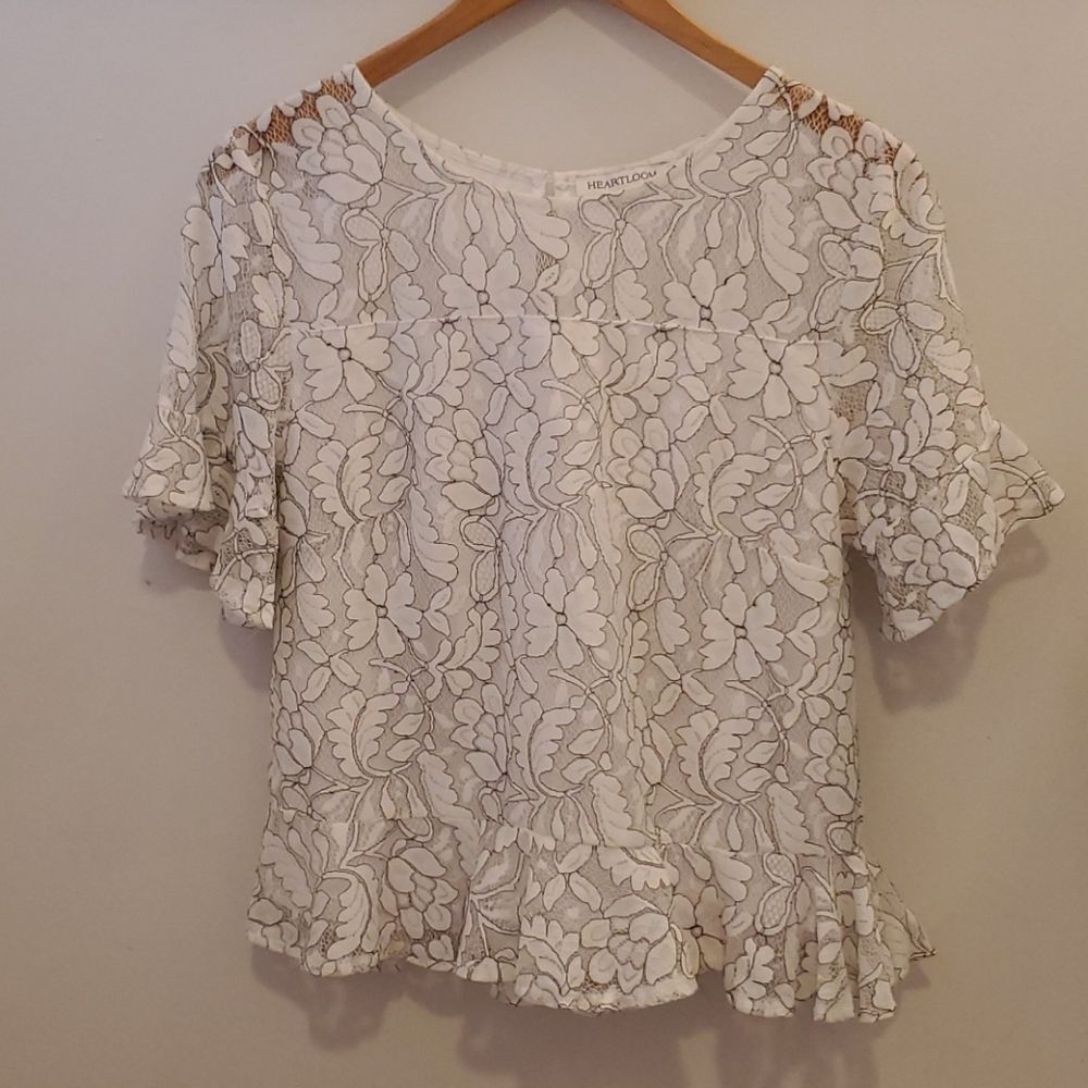 Heartloom Lace Floral Print Ruffle Top Size Medium